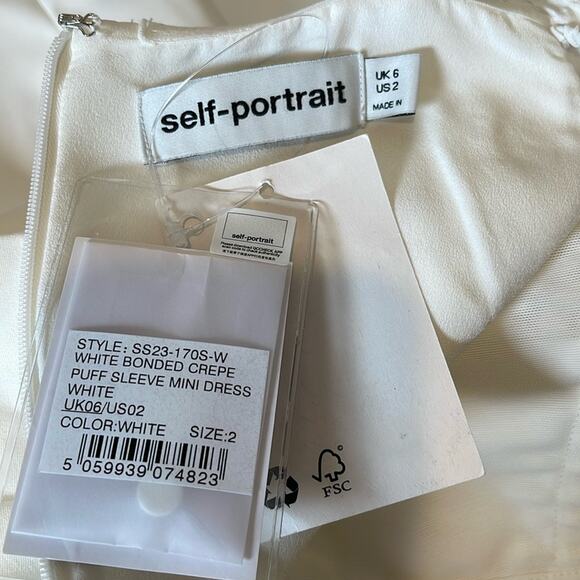 Self-Portrait Bonded Crepe Puff Sleeve Crystal Embellished White Mini Dress Sz 2 - Picture 11 of 13